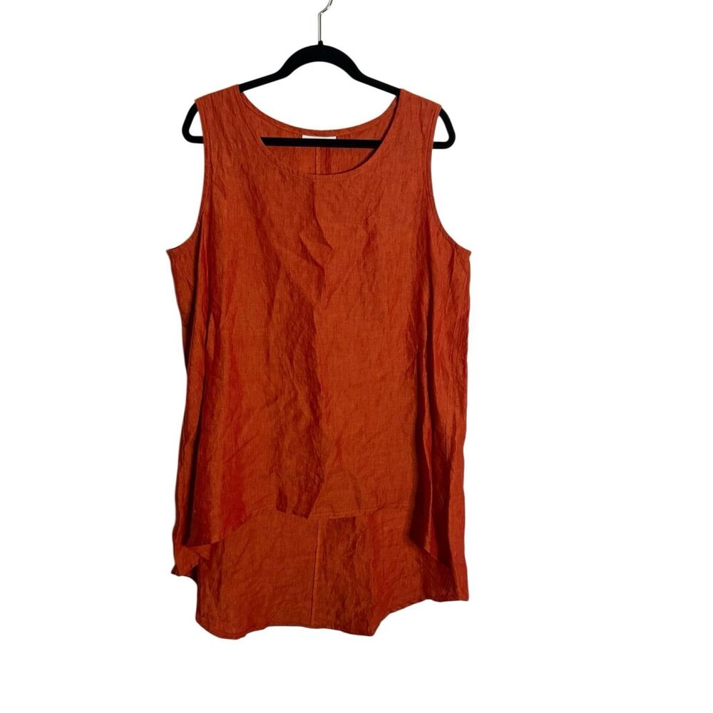Bryn Walker Women's Linen Sleeveless Hi-low Huxley Tunic Tank Rust Orange Large